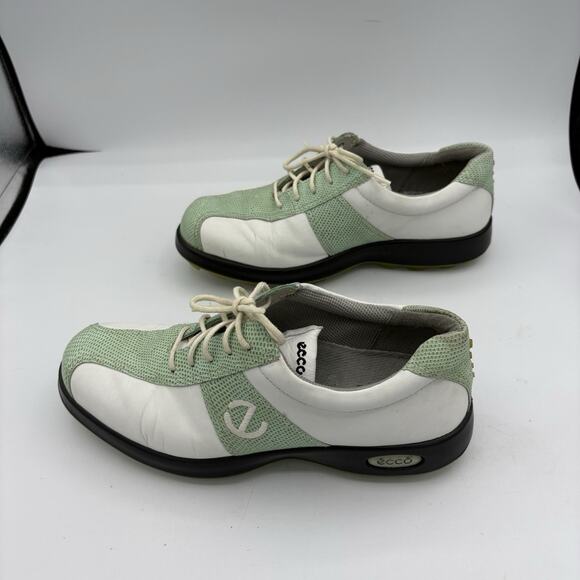Ecco Golf Sneaker Shoes Womens Size 7.5 38 Spikeless Cleats Green White Low Lace - Picture 6 of 8